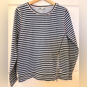 Lucky Lotus Striped Sweatshirt, Blue stripe, zipper accent, Sz M
